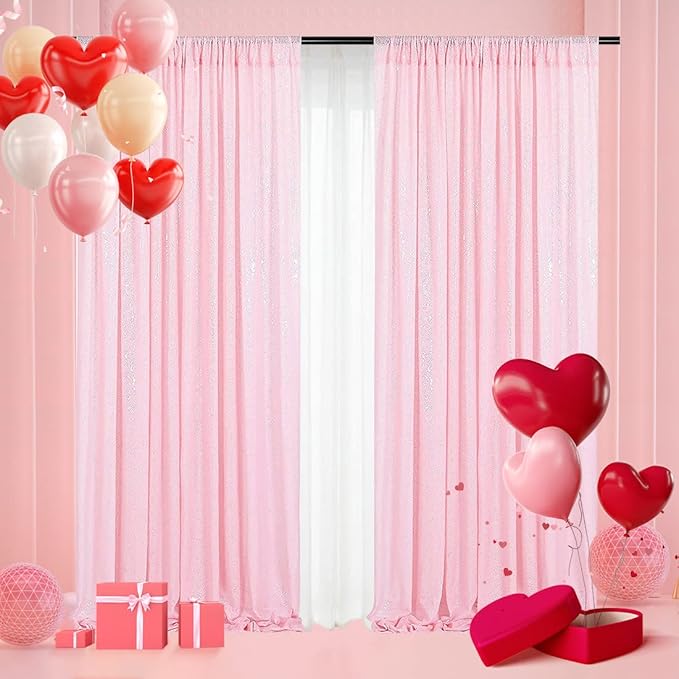 Poise3EHome 2Pcs 3Ft x 8Ft Pink Sequin Backdrop Curtain, Glitter Photography - Image 9
