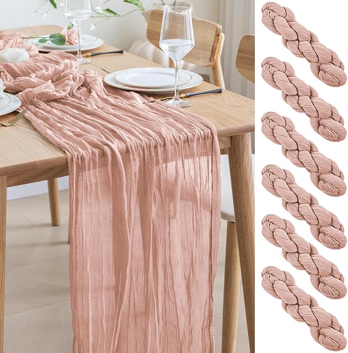 Asee'm 6PCS Table Runner Cheesecloth 10FT Dusty Pink Boho Gauze Fabric Rustic by Aseem