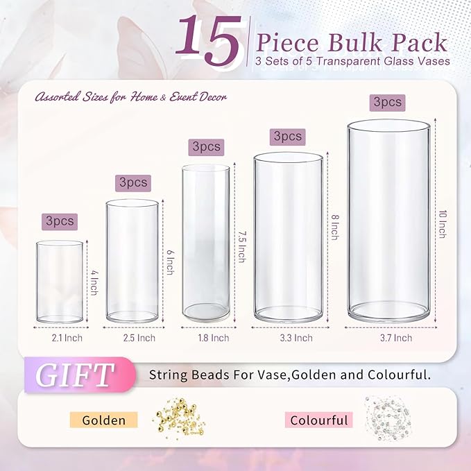 15pcs Glass Vase Cylinder Vases - Image 2
