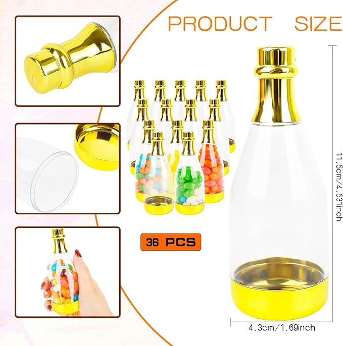 36 Pieces Champagne Bottles Candy Bottles Mini Golden Plastic Treat Containers - Image 2
