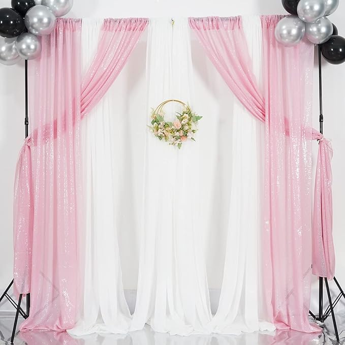 Poise3EHome 2Pcs 2Ft x 8Ft Pink Sequin Backdrop Curtains, Glitter Photography - Image 4