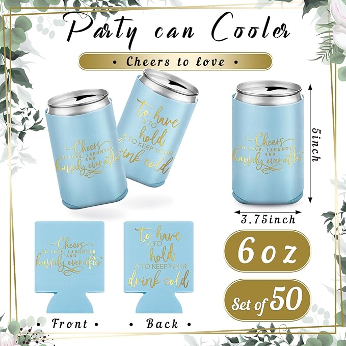 50 Pieces Light Blue Wedding Can Cooler Sleeves Bulk Engagement Party Favors - Image 6
