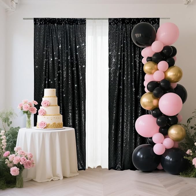SquarePie Sequin Backdrop Curtain 2FT x 8FT Black - Image 2