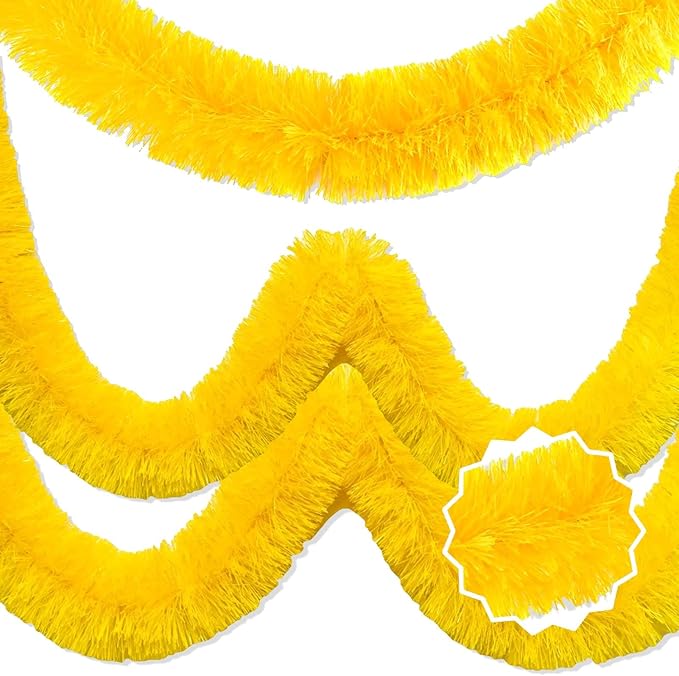 25 Feet Macaron Yellow Christmas Tinsel Garland, Metallic Foil Twist Banner by LANTIANCHEN
