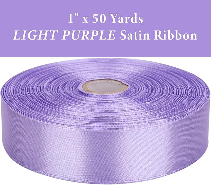 1 Inch Light Purple Satin Ribbon 50 Yards Solid Fabric Ribbons - Image 2