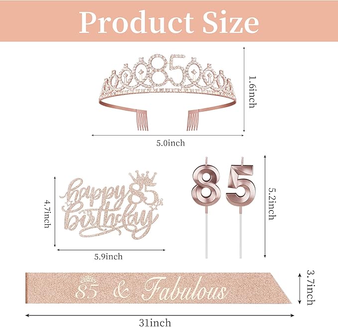 85th Birthday Party Decorations Including Sash, Numeral Candles and Cake Topper - Image 3