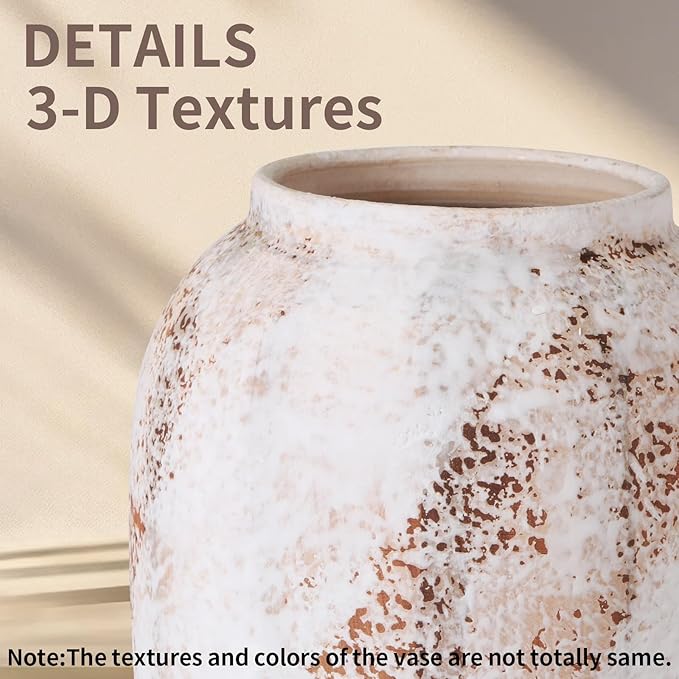 Large Rustic Vase for Flowers, 13.8'' White Farmhouse Ceramic Vases for Home - Image 5