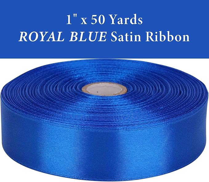 1" x 50 Yards Royal Blue Satin Ribbon Single Faced Fabric Ribbons - Image 2