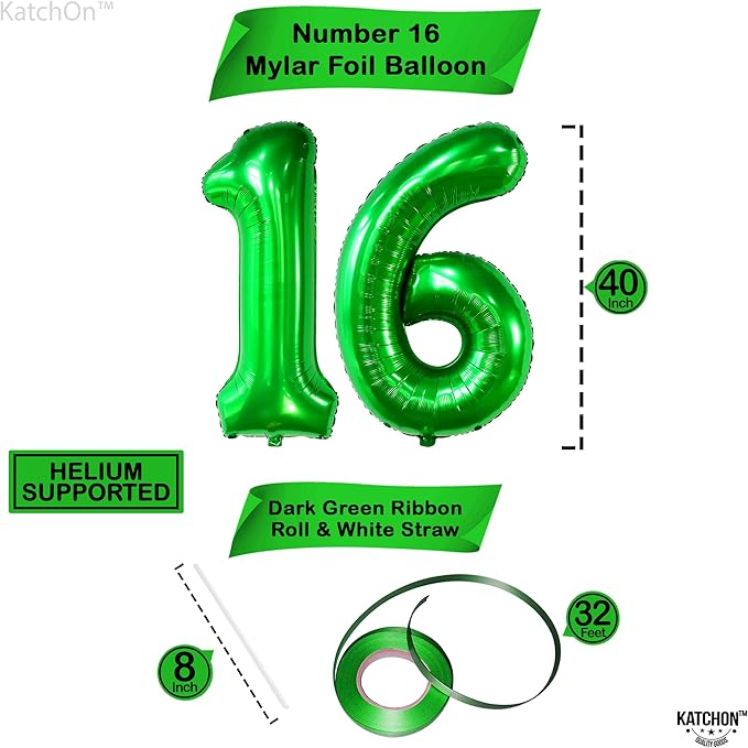 KatchOn, Dark Green 16 Balloons Number - Image 4