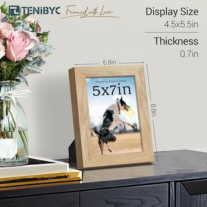 5x7 Picture Frame 4 Pack, Natural Solid Wood Photo Frame, HD Tempered Glass - Image 2
