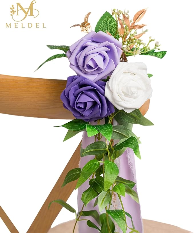 Meldel Wedding Chair Decorations Set of 10 Aisle Artificial Flowers White - Image 8