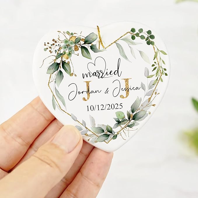 Love Signal Personalized Married Ceramic Ornament, Mr Mrs 2025 Ornaments Custom - Image 4