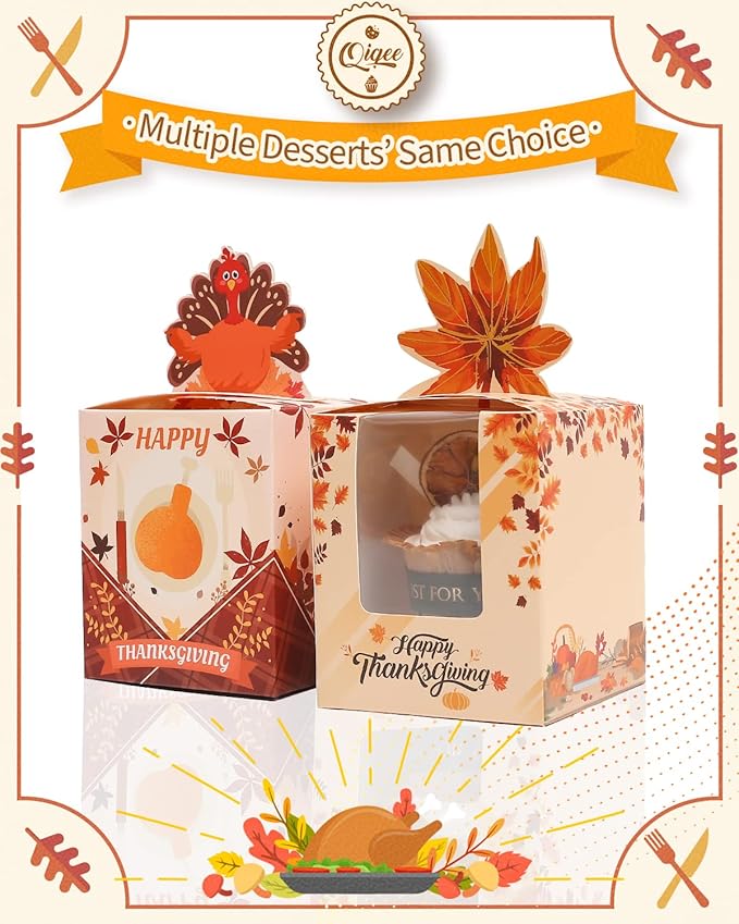qiqee Thanksgiving Individual Cupcake Boxes Cupcake Holders Disposable 60pcs - Image 4