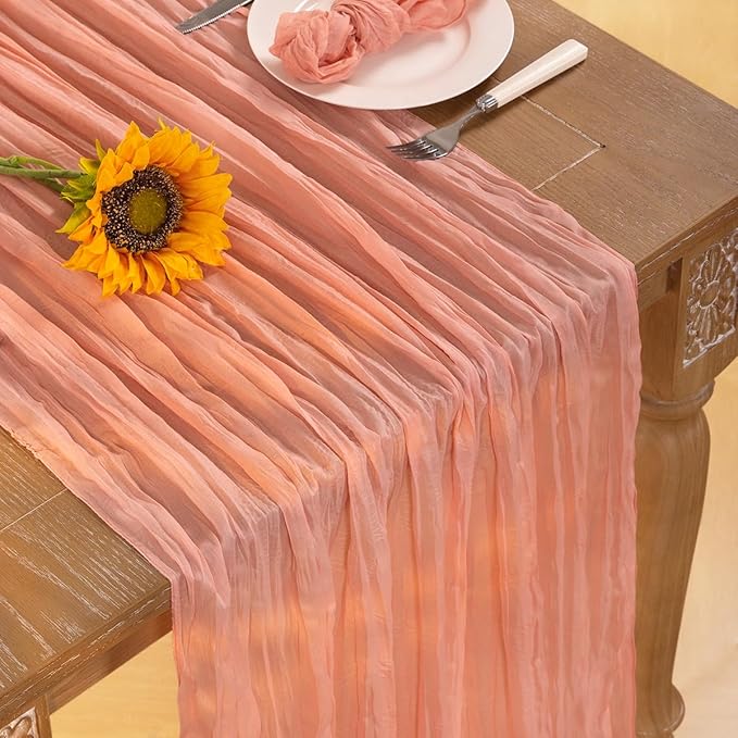 Coral Pink Cheesecloth Table Runner Fall Table Runner Boho Gauze 120 Inches - Image 5