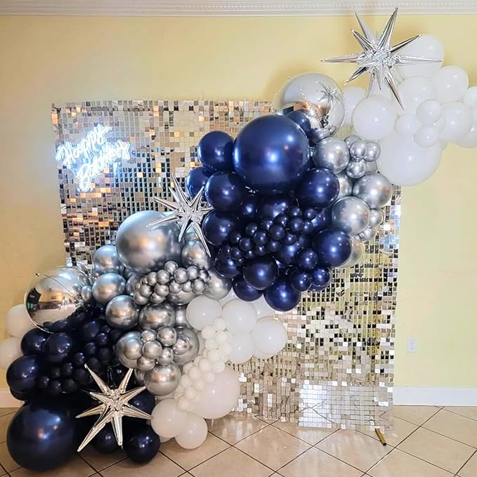 Navy Blue and Silver Balloons 60PCS, 12 Inch Navy Blue Metallic Silver and - Image 3