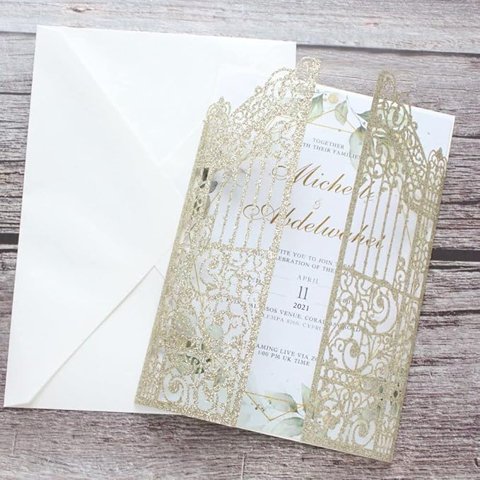 MillaSaw Glittery Gold Gate Laser Cut Invitation Card - Image 2