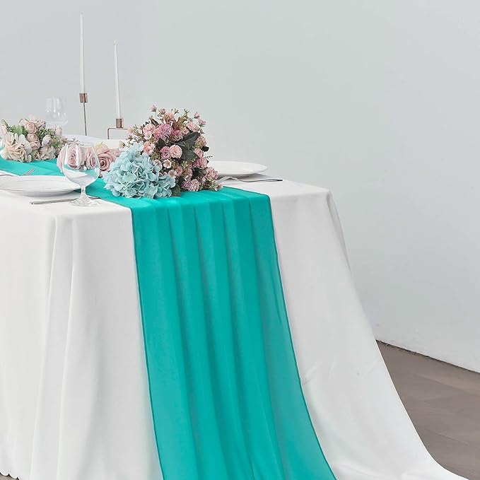 2 Pack 10Ft Turquoise Chiffon Table Runner Sheer 29x120 Inch - Image 6