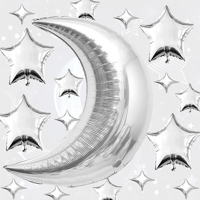 50pcs Silver Moon and Star Balloons - Image 4