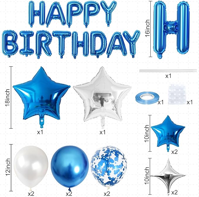 Happy Birthday Balloon Banner Blue Silver, 16 Inch Mylar Foil Letter Balloons - Image 2