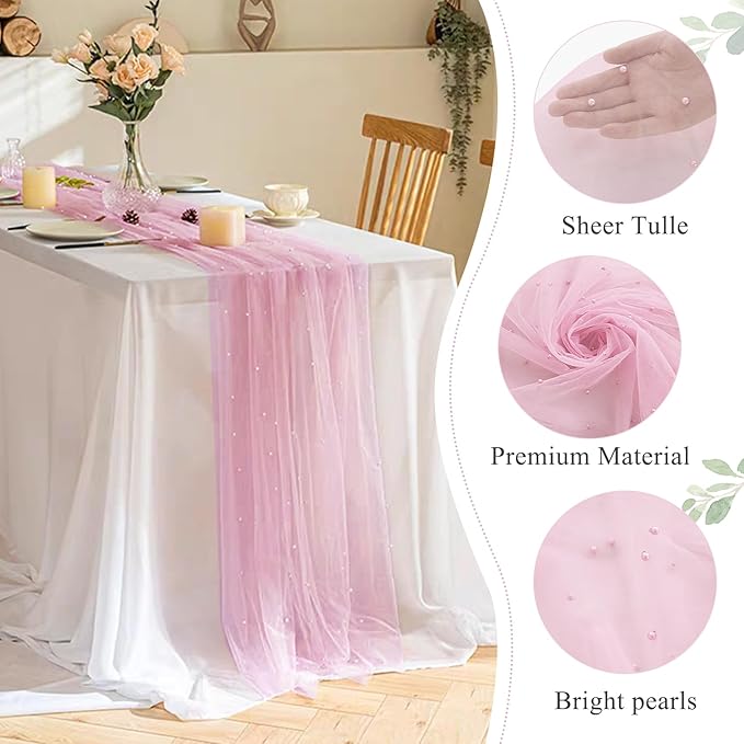 Pearl Table Runner 29 x 120 Inch Tulle Fabric Lace Table Runners Boho Rustic - Image 3