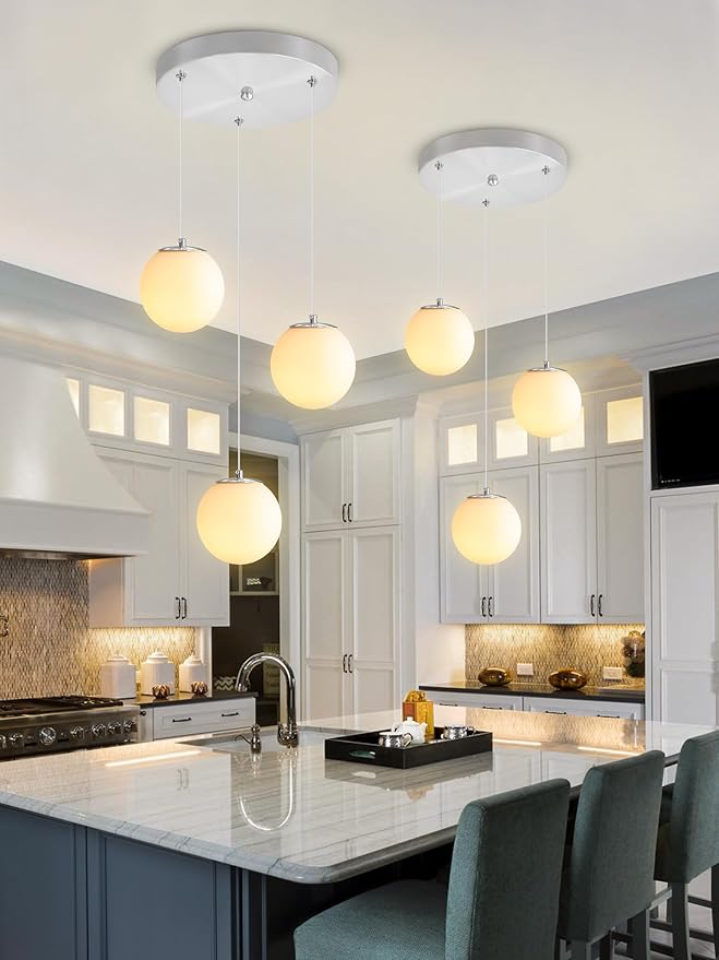 Globe Glass Pendant Light Modern Silver White Globe Glass Chandelier Mid - Image 4