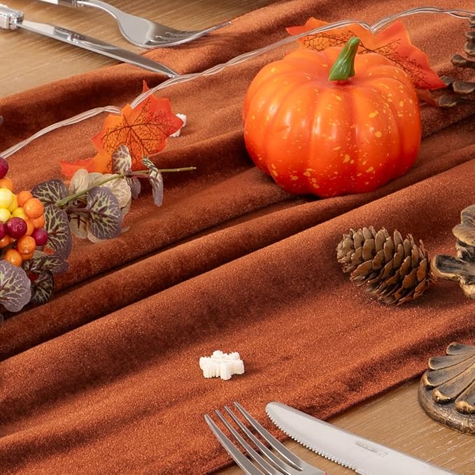 MLMC 2 Pack Terracotta Fall Thanksgiving Table Runner 10ft Luxury Burnt Orange - Image 4