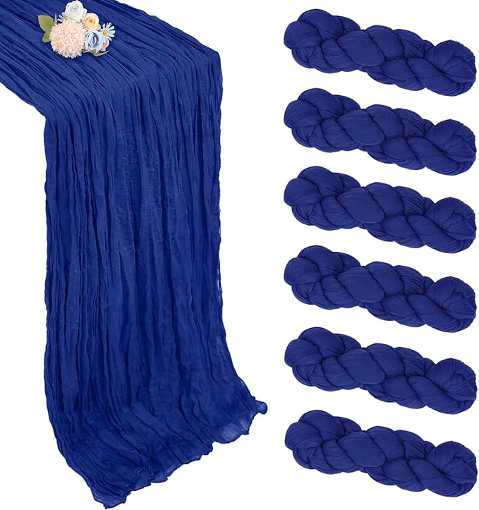 6 Pack Royal Blue Table Runner 10ft Boho Gauze Fabric Cheese Cloth Table Runner by Pepmily