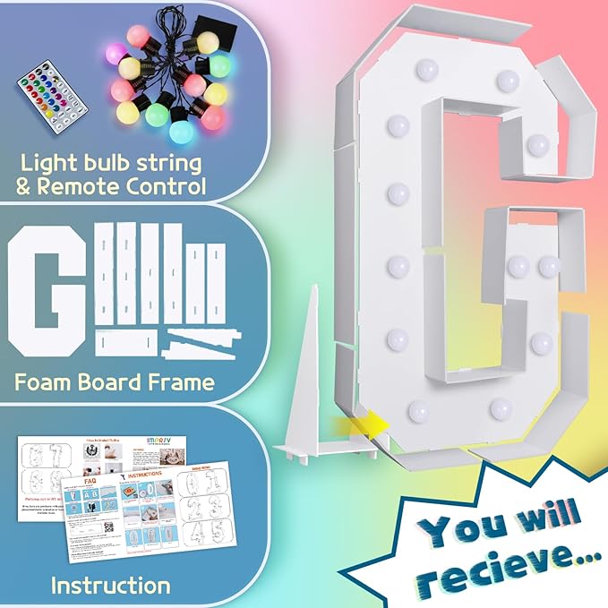 imprsv 4FT Colorful Marquee Light Up Letters G, 18 Colors Large Light up - Image 4