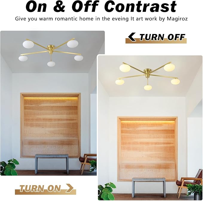 5 Lights Industrial Semi Flush Mount Ceiling Light Fixture Gold Modern Sputnik - Image 4