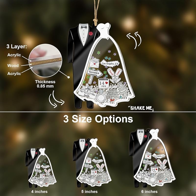 Personalized Wedding Shake Ornament, Custom Bride and Groom Christmas Ornament - Image 3