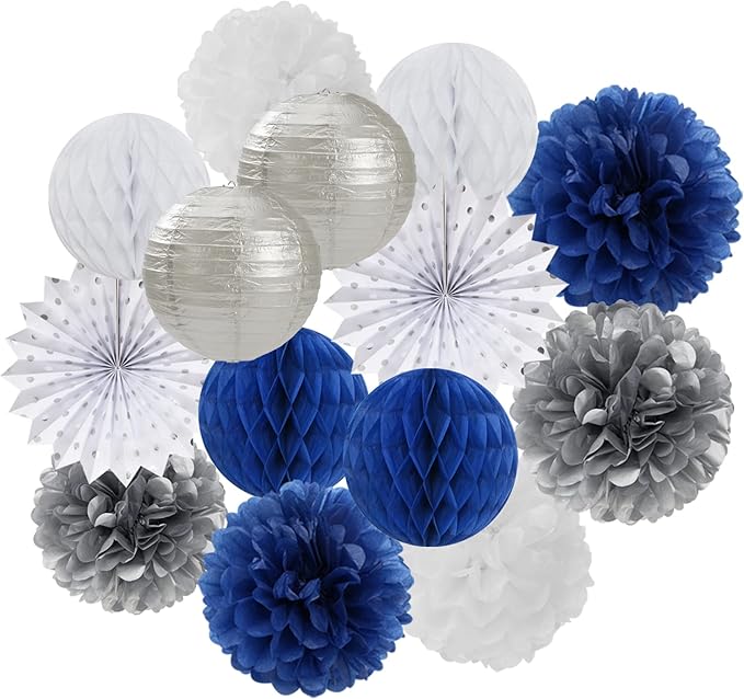 Navy-Blue White Silver Party Decorations by LastingSurprise