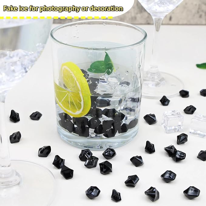 YATOJUZI 500pcs Fake Ice Cubes Black Acrylic Crushed Rocks Vase Fillers Plastic - Image 3