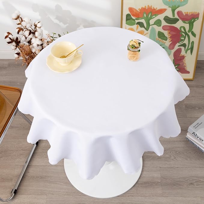 Round White Tablecloth 48 Inch Polyester Fabric Washable Table Cloth Decorative - Image 3