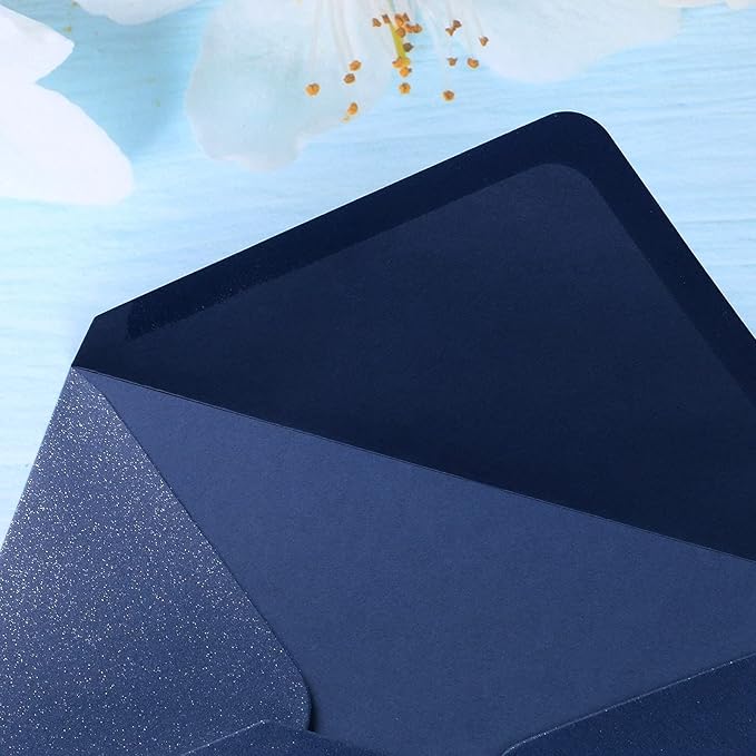 PONATIA 50 Pieces/Pack A7 Envelopes, 5.25 x 7.5'' Shiny Navy BlueEnvelopes - Image 7