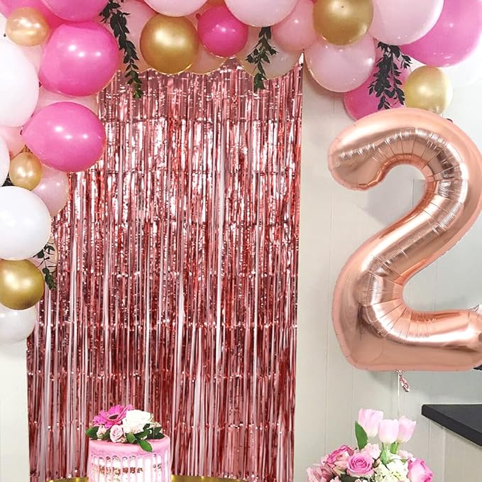 TONIFUL 3Pcs Rose Gold Door Streamers, Rose Gold Photo Booth Backdrop Metallic - Image 5
