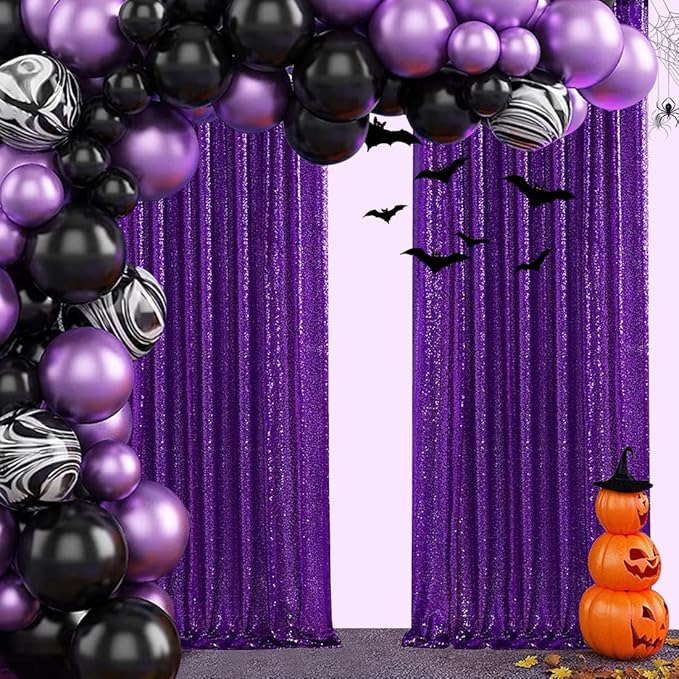 Poise3EHome Purple Sequin Backdrop Curtain, 4 Panels 2FTx8FT Glitter Background - Image 9