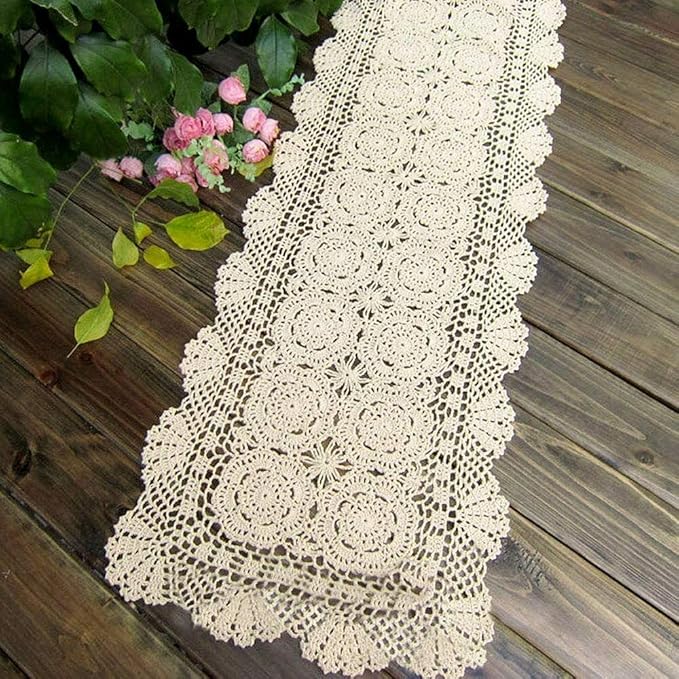 Phantomon Lace Table Runner Rectangular Table Cover Cloth Handmade Crochet by Phantomon