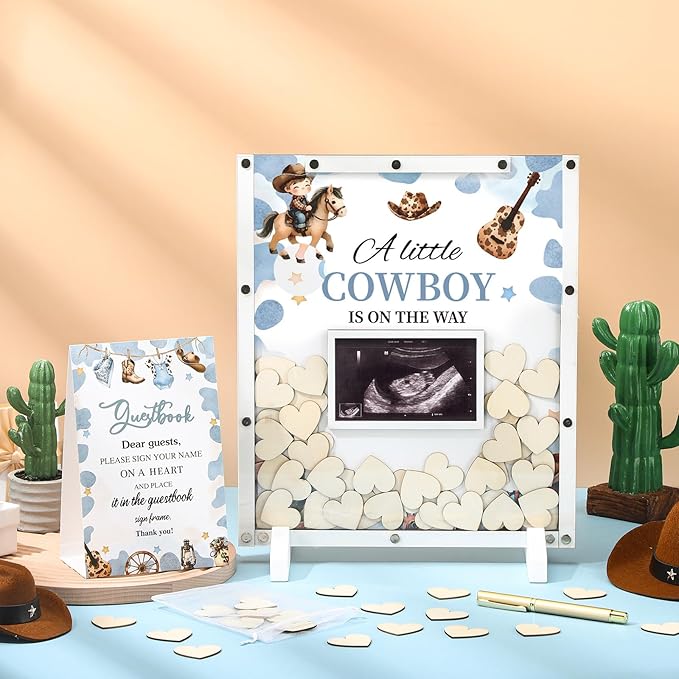 65 Pcs Cowboy Baby Shower Decorations Guest Book Alternatives a Little Cowboy - Image 2