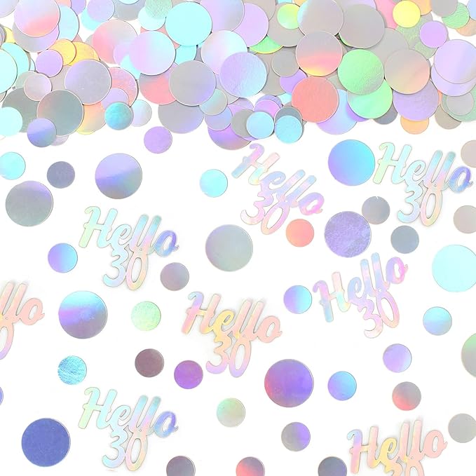 Hello 30 Birthday Confetti for Tables Iridescent Circle Dots Happy 30th by Vofrise