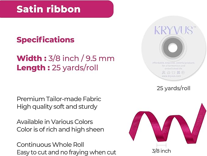 Rose Red Satin Ribbon 3/8 inch X Continuous 25 Yards, Single Face Polyester - Image 4