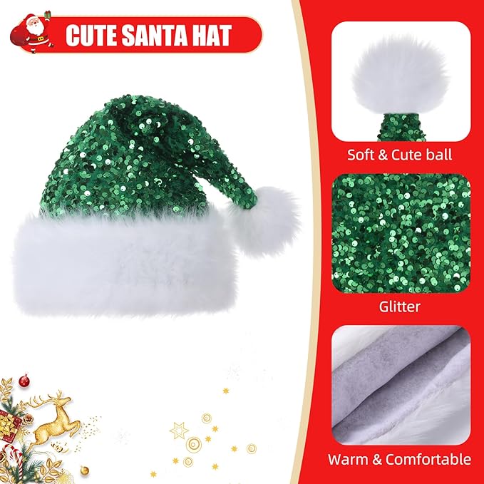 Personalized Sequin Santa Hat for Adults, Xmas Halloween New Year Holiday - Image 3