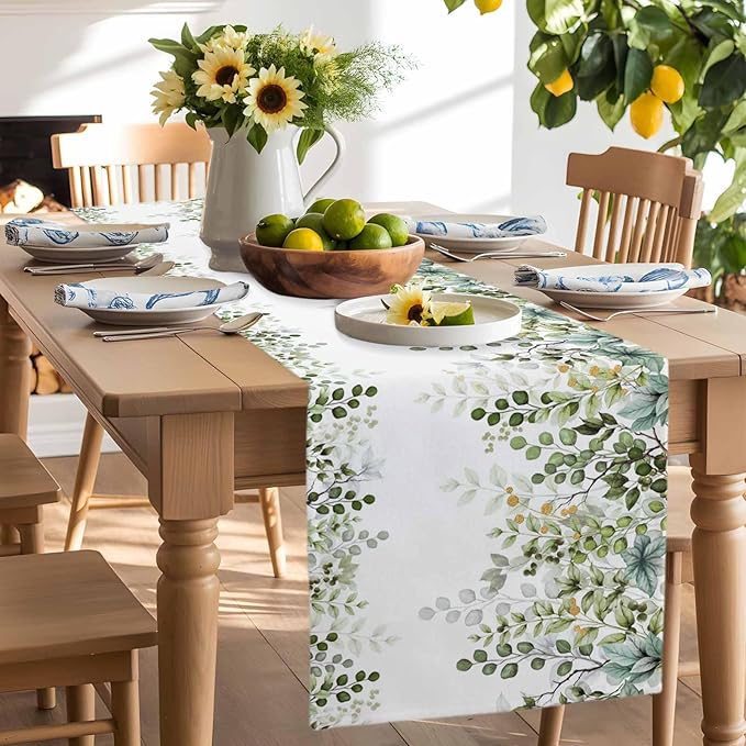 Sage Green Eucalyptus Cotton Linen Table Runner - Image 3
