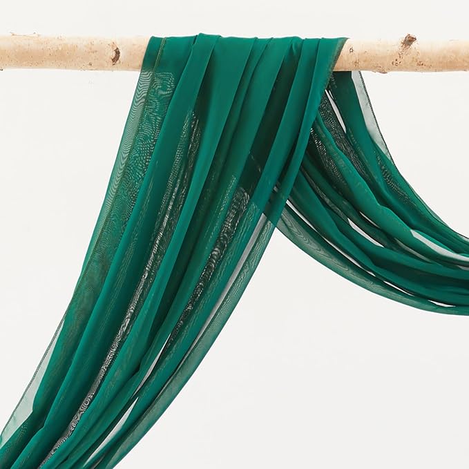 Wedding Arch Draping Fabric, 2 Panels 18FT Emerald Green Sheer Chiffon Curtain - Image 3