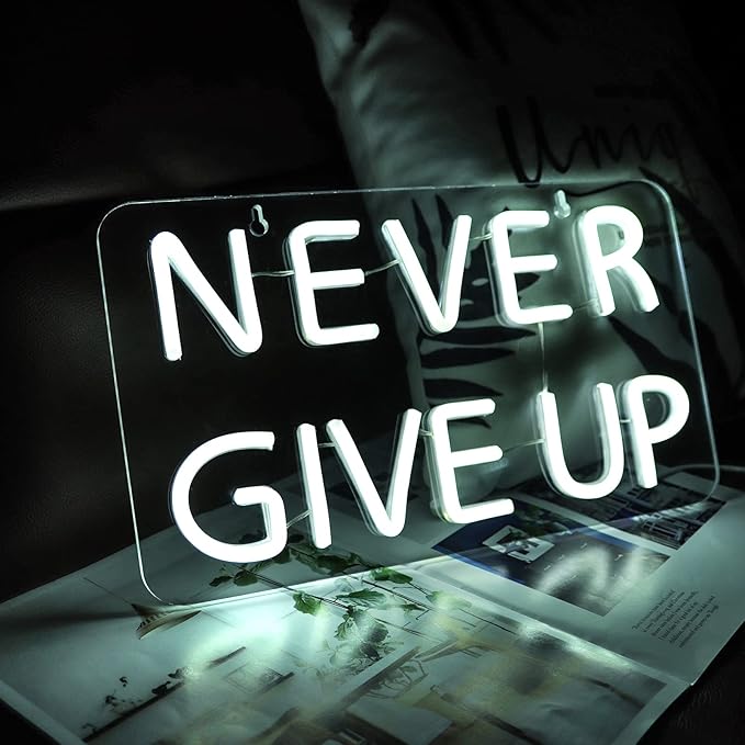 Never Give Up Neon Sign for Wall Decor, Inspire Slogan for Study Room Decoration by vinray