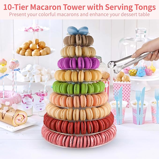10-Tier Clear Macaron Display Stand, Plastic Macaron Tray Tower - Image 3