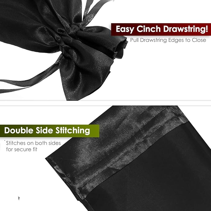 3" x 4" Black Satin Gift Bags, Jewelry Bags, Wedding Favor Silky Drawstring - Image 6