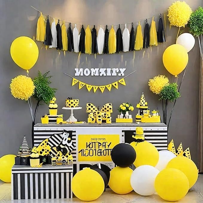 Yellow White and Black Tassel Garland Banner Paper Tassels - Image 6