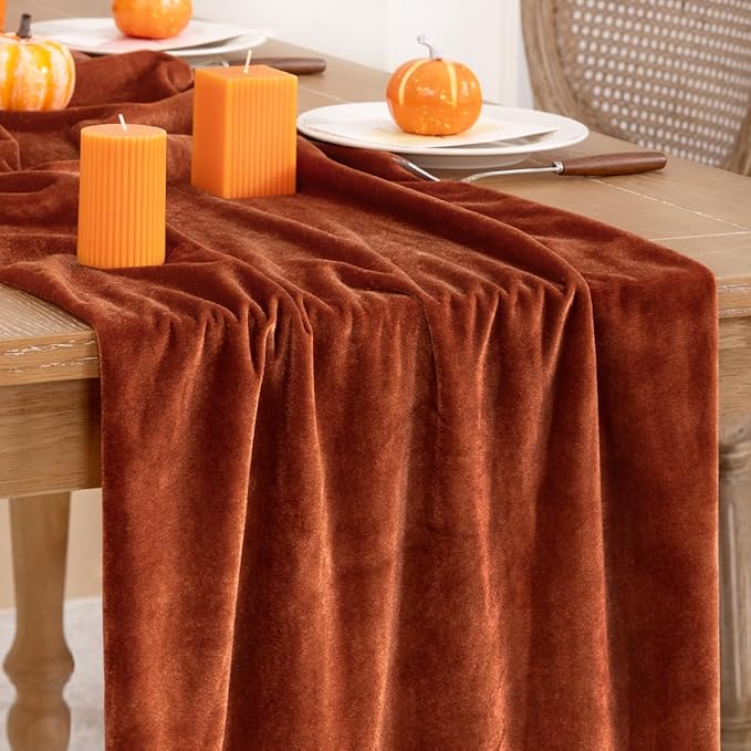 Terracotta Velvet Table Runner Fall Thanksgiving Burnt Orange Table Runner 20 x by DeZerlor