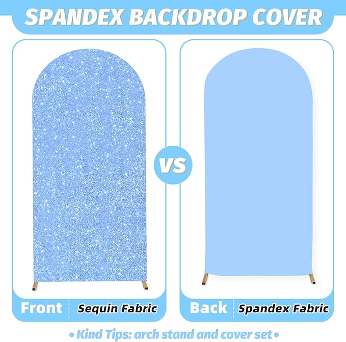 MODFUNS Metal Arch Backdrop Stand and Cover 6&7.2ft Baby Blue Glitter Arch - Image 4