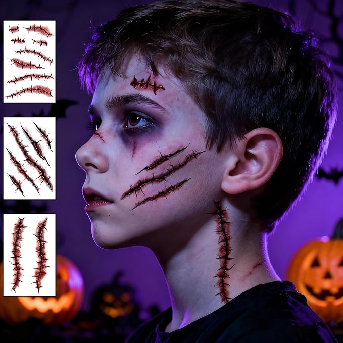 JCFIRE 12 Sheets Halloween Makeup Kit, Fake Scars Halloween Temporary Tattoos - Image 4